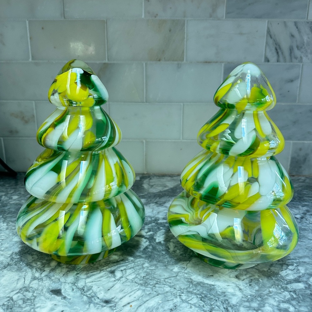 Handcrafted Green and Yellow Glass Trees